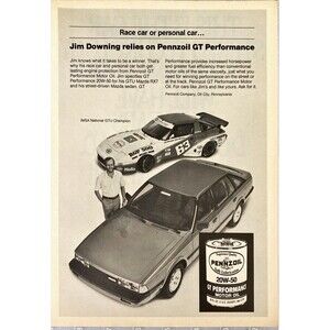 Pennzoil GT Performance Oil "Jim Downing relies on Pennzoil" Vtg Print Ad 1983